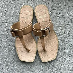 Dolce Vita tan sandals with silver and gold hardware detail